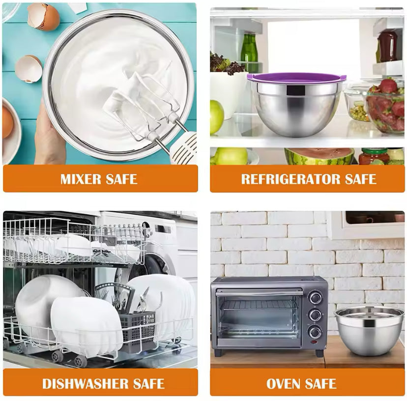 Set Of 5 Stainless Steel Mixing Bowl With Lid, Silicone Mixing Bowl Set, Salad Cooking Mixing Bowl, Stainless Steel Pots, Multifunctional Sealed Fresh Bowl Household, Kitchen Cooking Bowl Set Of 5 Stainless Steel Mixing Bowl With Lid, Silicone Mixing Bowl Set, Salad Cooking Mixing Bowl, Stainless Steel Pots, Multifunctional Sealed Fresh Bowl Household, Kitchen Cooking Bowl